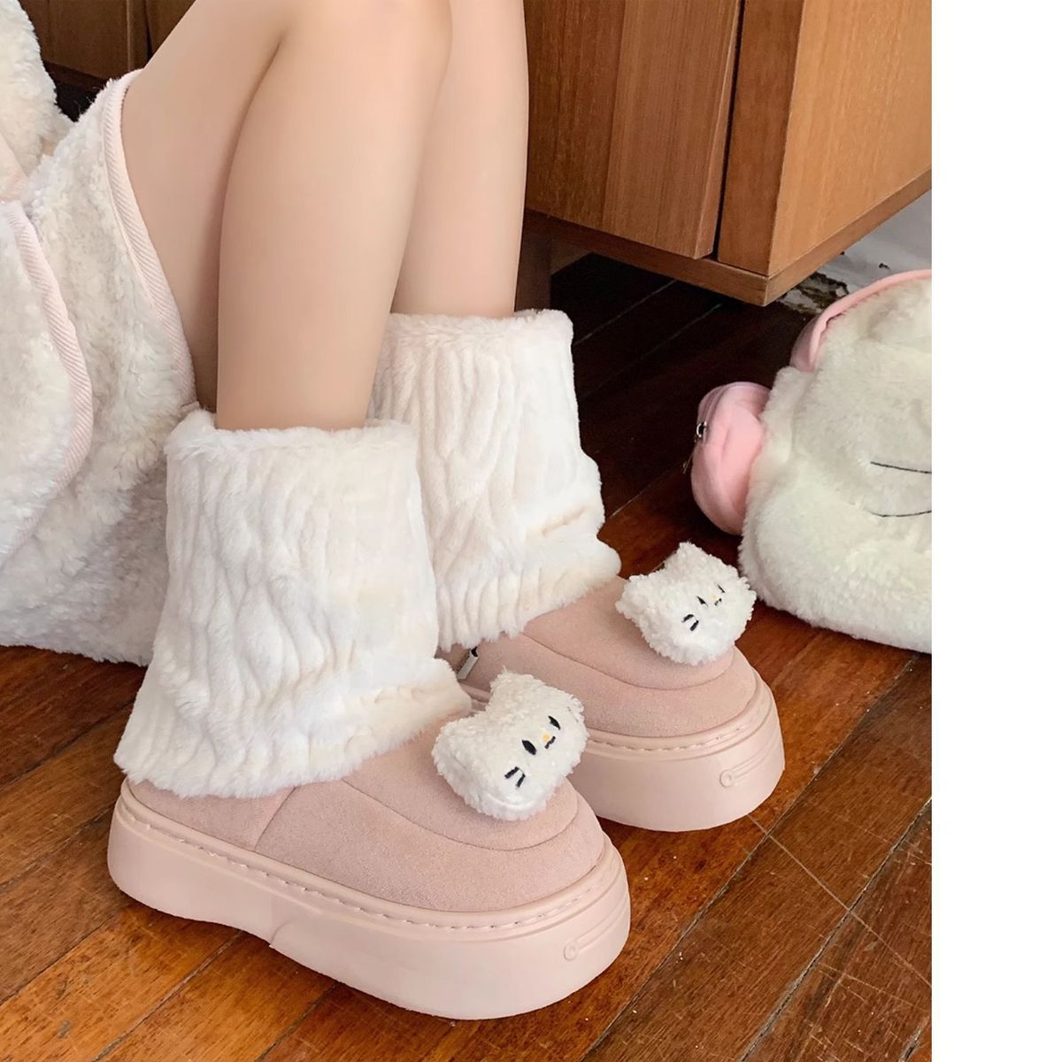 TIOZONEY - Botas de nieve cortas de felpa para Mujer - Rosado