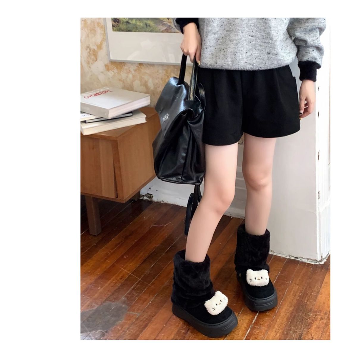 TIOZONEY - Botas de nieve cortas de felpa para Mujer - Negro