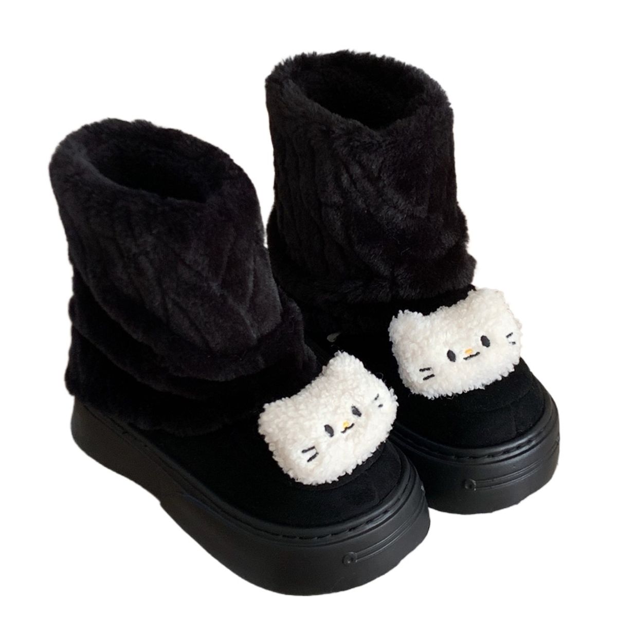 TIOZONEY - Botas de nieve cortas de felpa para Mujer - Negro