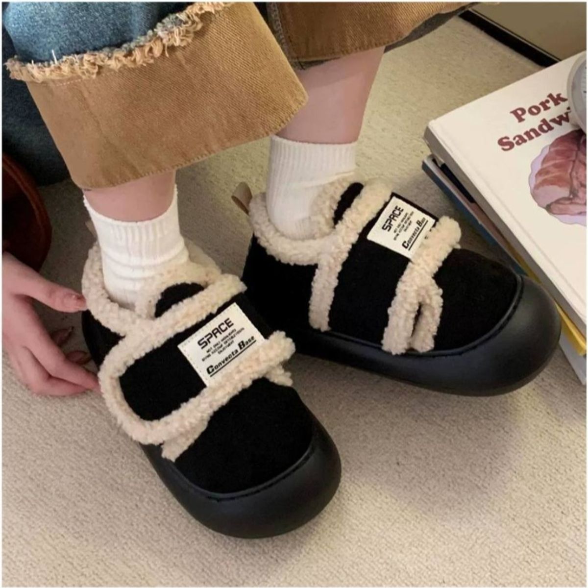 TIOZONEY - Botas de nieve cortas de felpa para Mujer - Negro