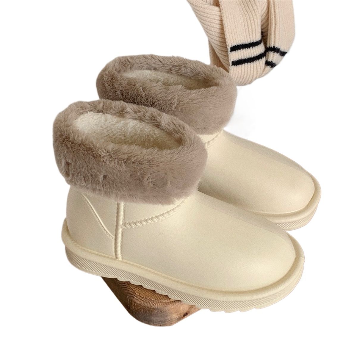 TIOZONEY - Botas de nieve cortas de felpa para Mujer - Blanco