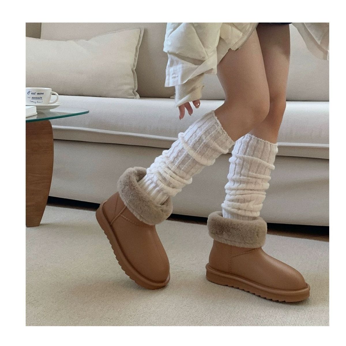 TIOZONEY - Botas de nieve cortas de felpa para Mujer - Marrón