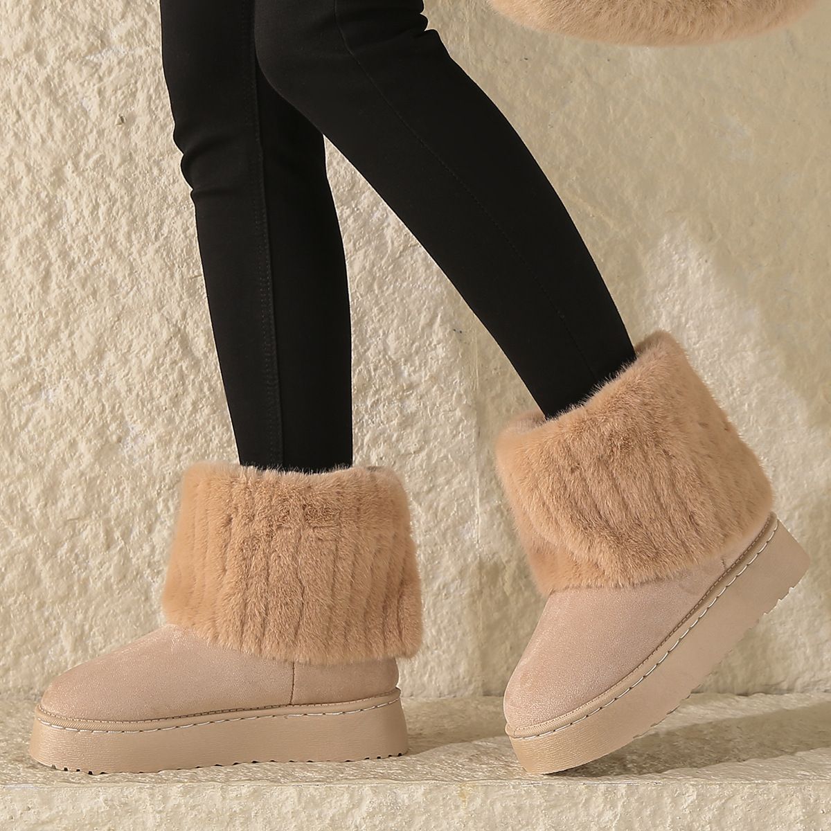 TIOZONEY - Botas de nieve cortas de felpa para Mujer - Beige