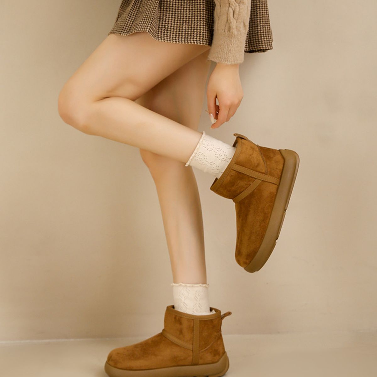 TIOZONEY - Botas de nieve cortas de felpa para Mujer - Amarillo