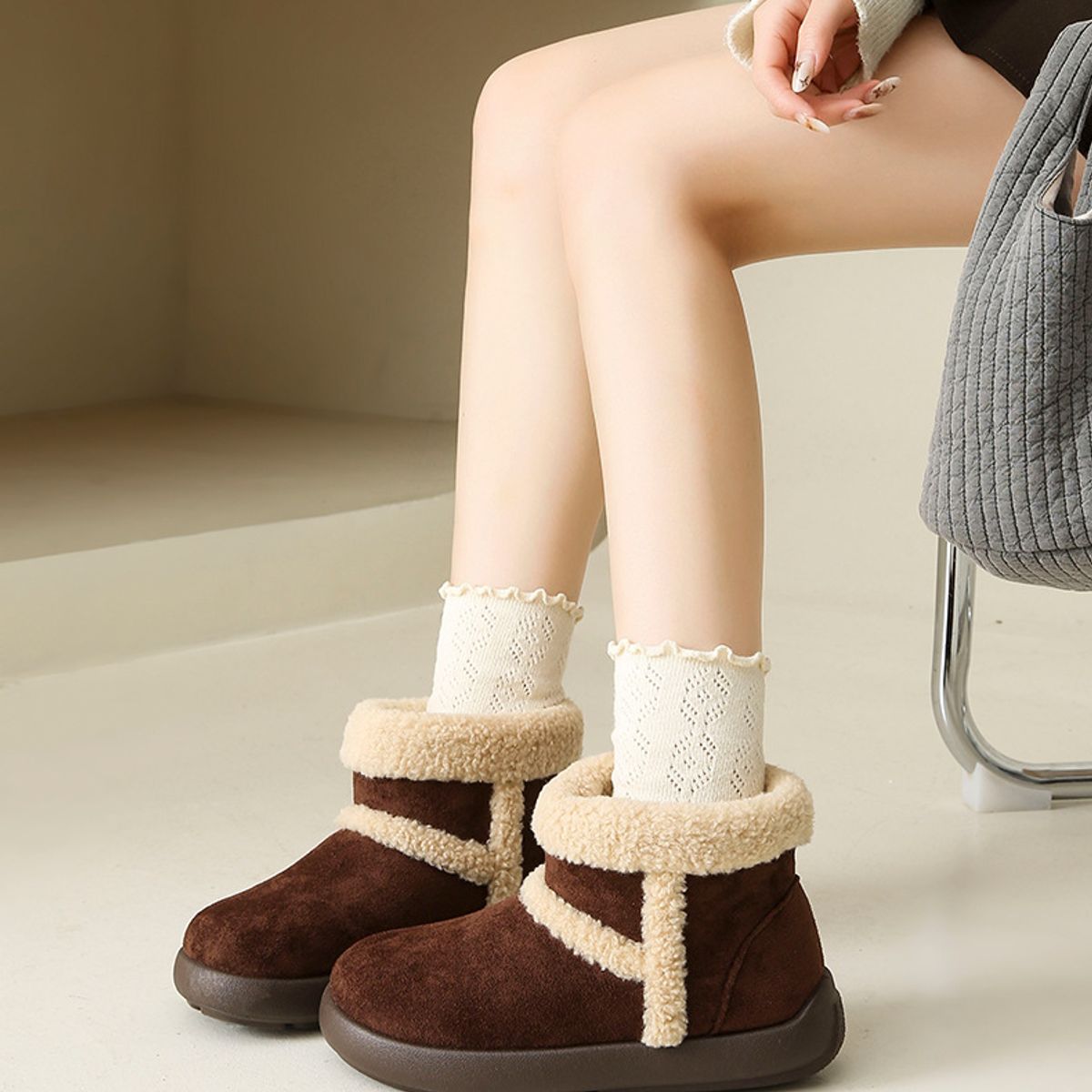 TIOZONEY - Botas de nieve cortas de felpa para Mujer - Café