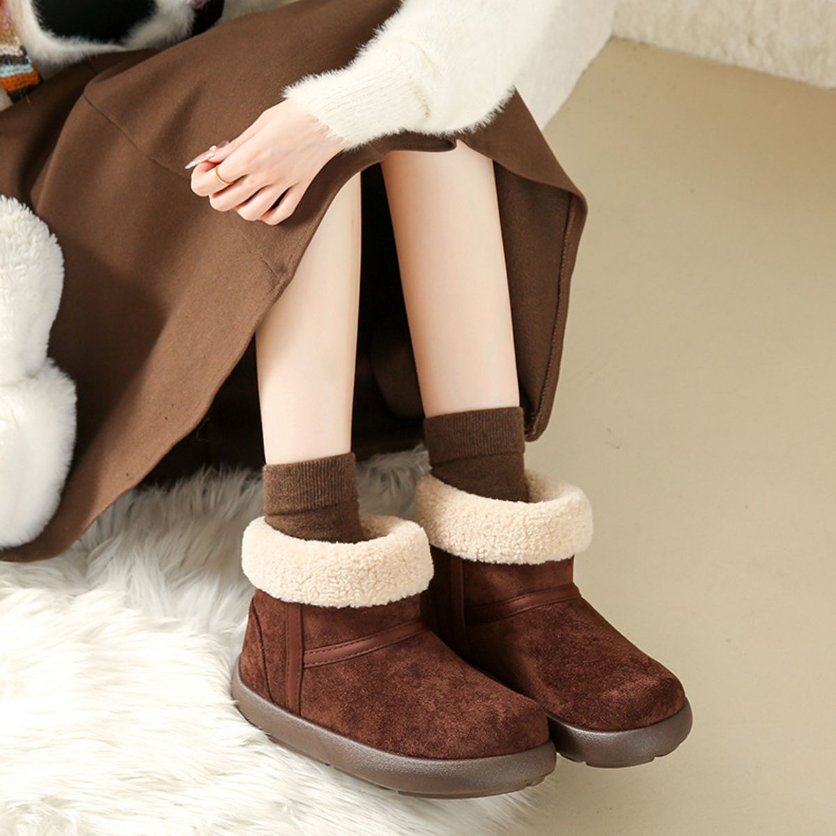 TIOZONEY - Botas de nieve cortas de felpa para Mujer - Café