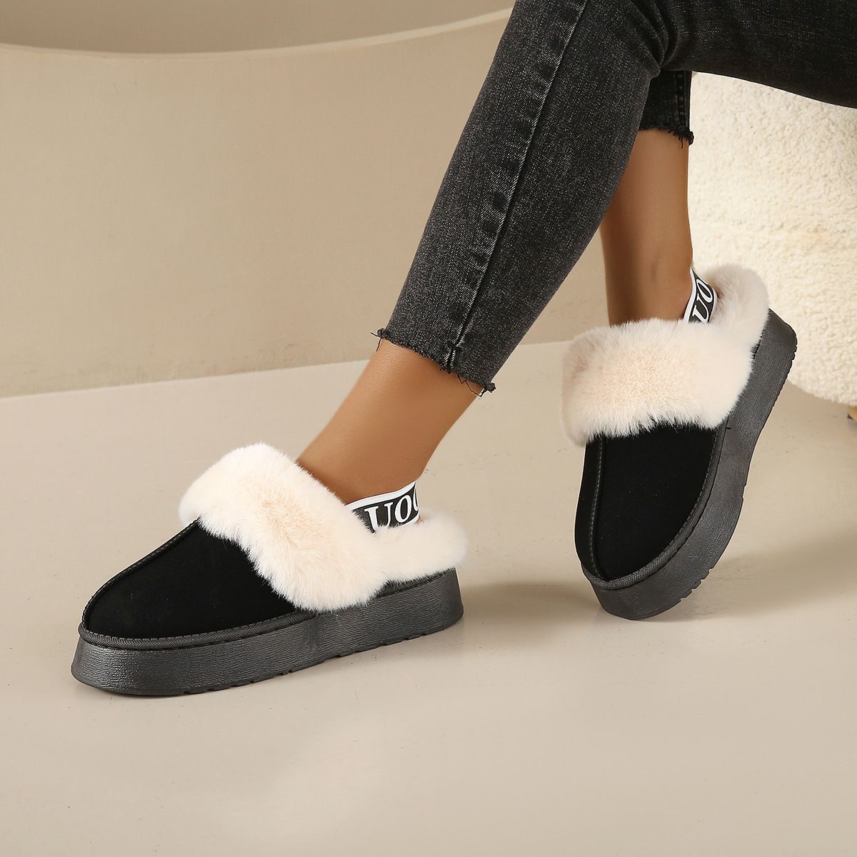 TIOZONEY - Botas de nieve cortas de felpa para Mujer - Negro