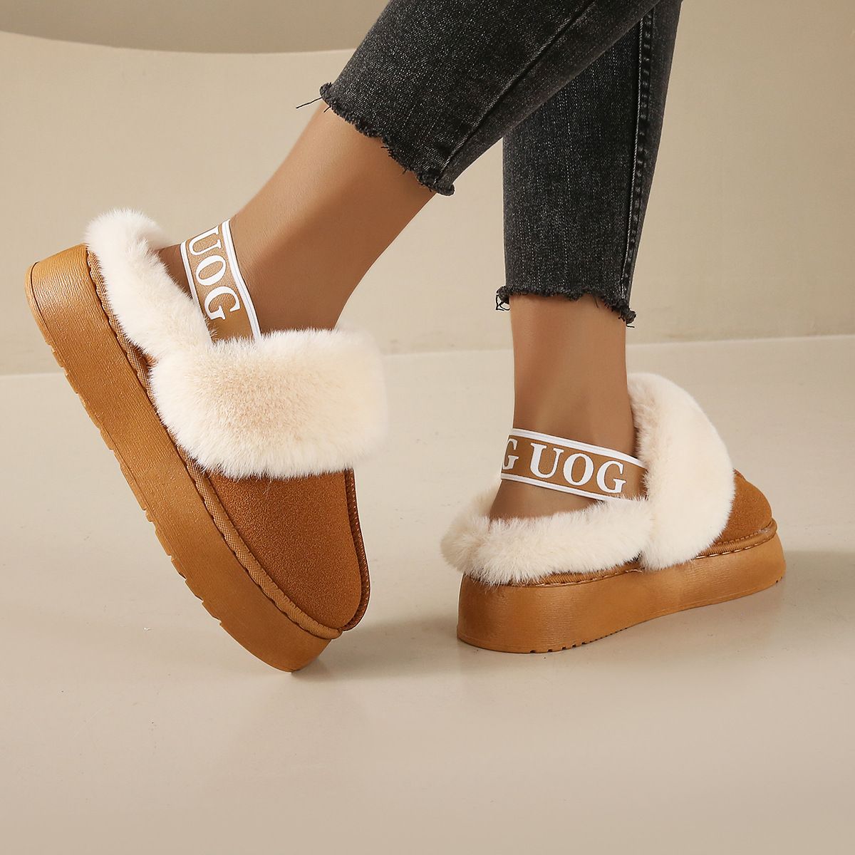 TIOZONEY - Botas de nieve cortas de felpa para Mujer - Marrón
