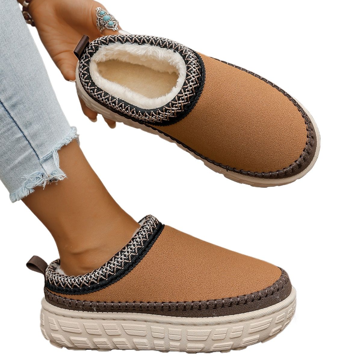 TIOZONEY - Botas de nieve cortas de felpa para Mujer - Marrón