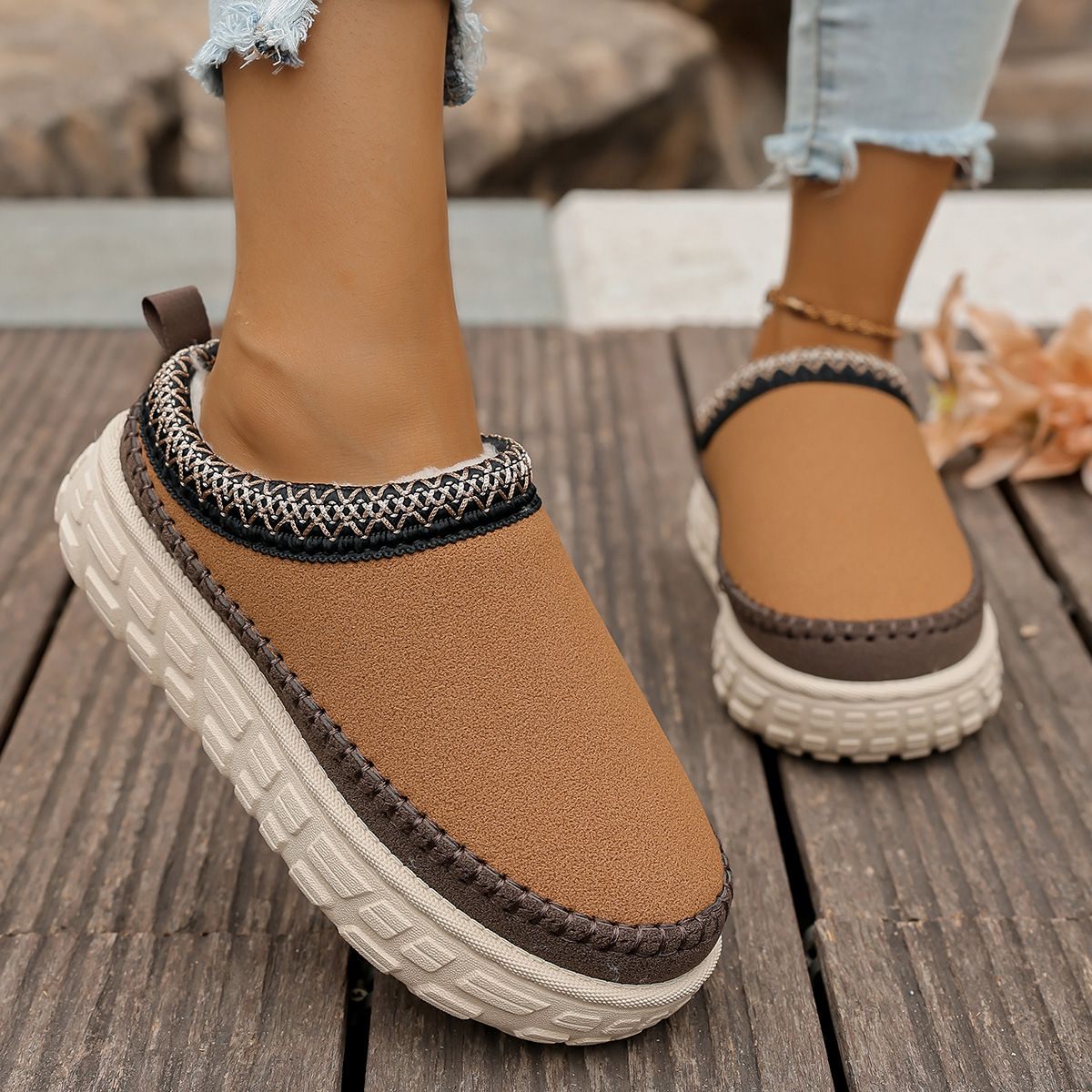 TIOZONEY - Botas de nieve cortas de felpa para Mujer - Marrón