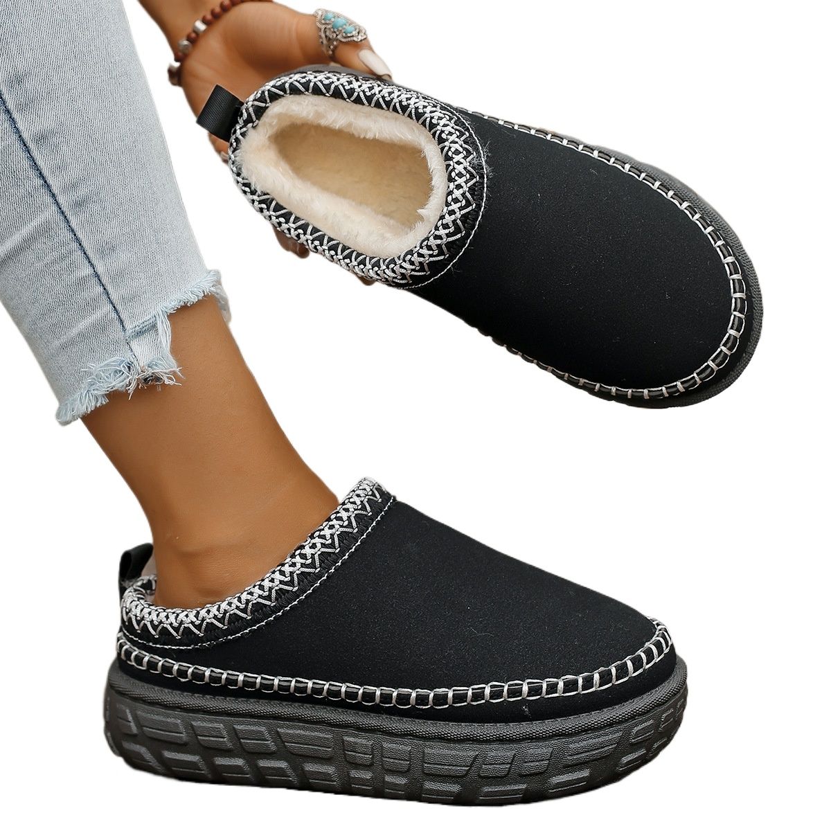 TIOZONEY - Botas de nieve cortas de felpa para Mujer - Negro