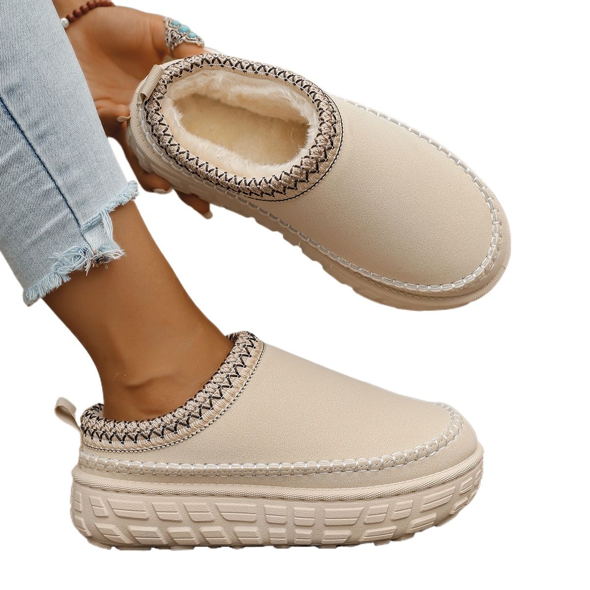TIOZONEY - Botas de nieve cortas de felpa para Mujer - Blanco