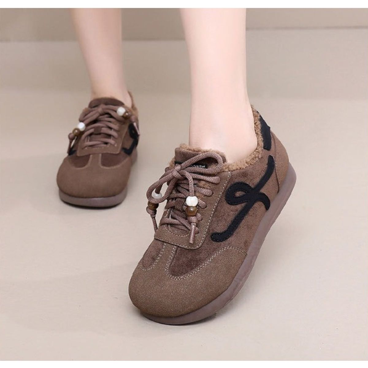TIOZONEY - Botas de nieve cortas de felpa para Mujer - Marrón