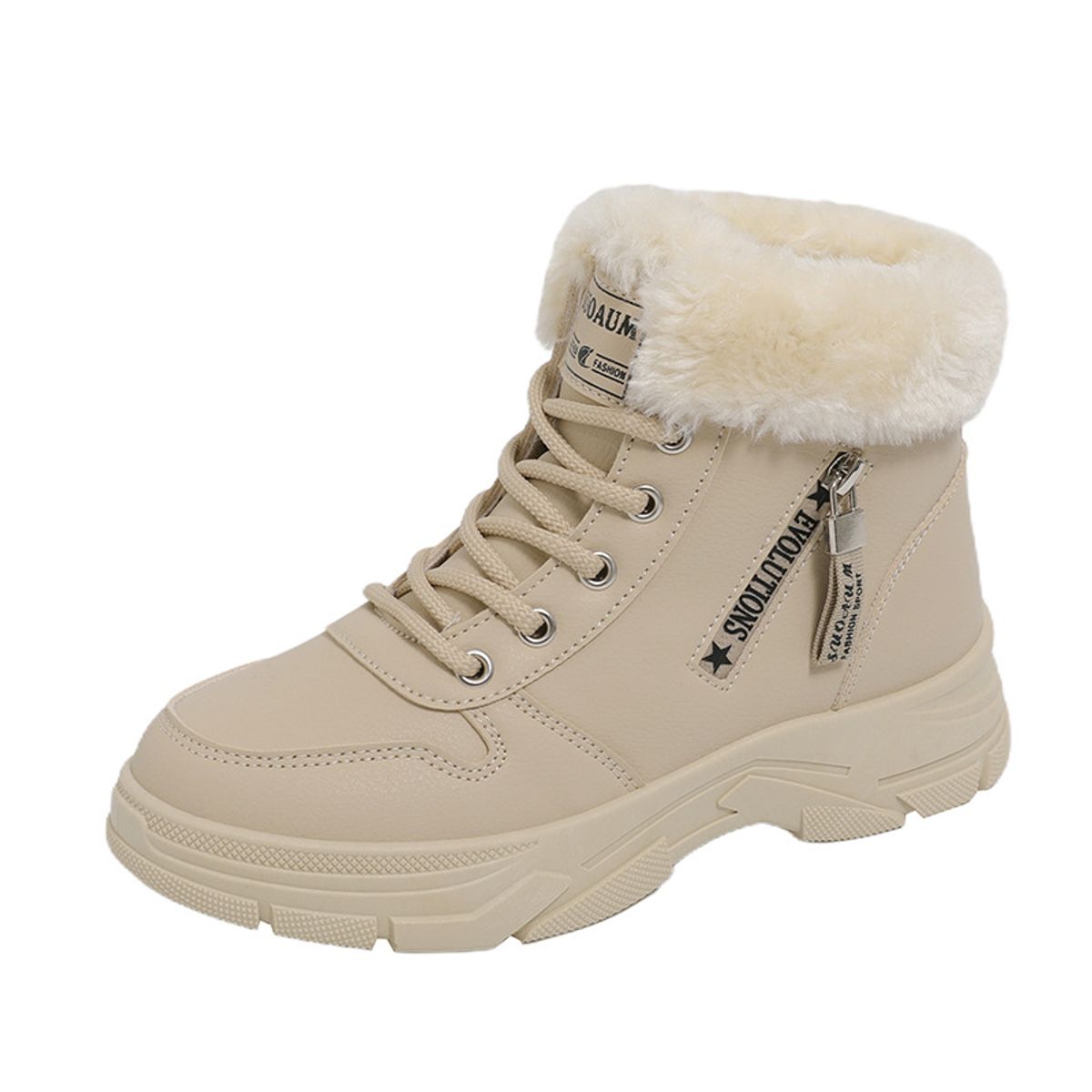TIOZONEY - Botas de nieve cortas de felpa para Mujer - Beige