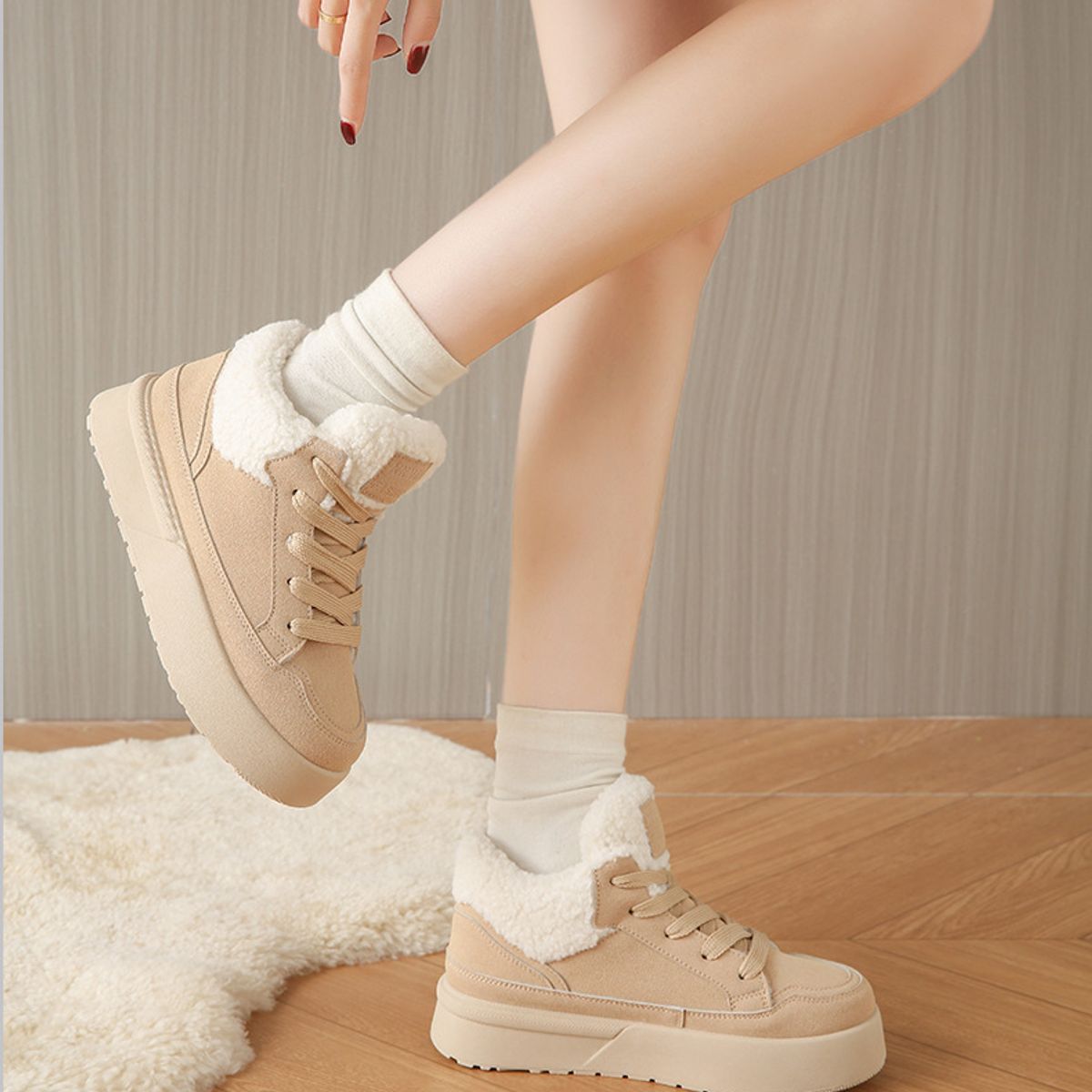 TIOZONEY - Botas de nieve cortas de felpa para Mujer - Beige