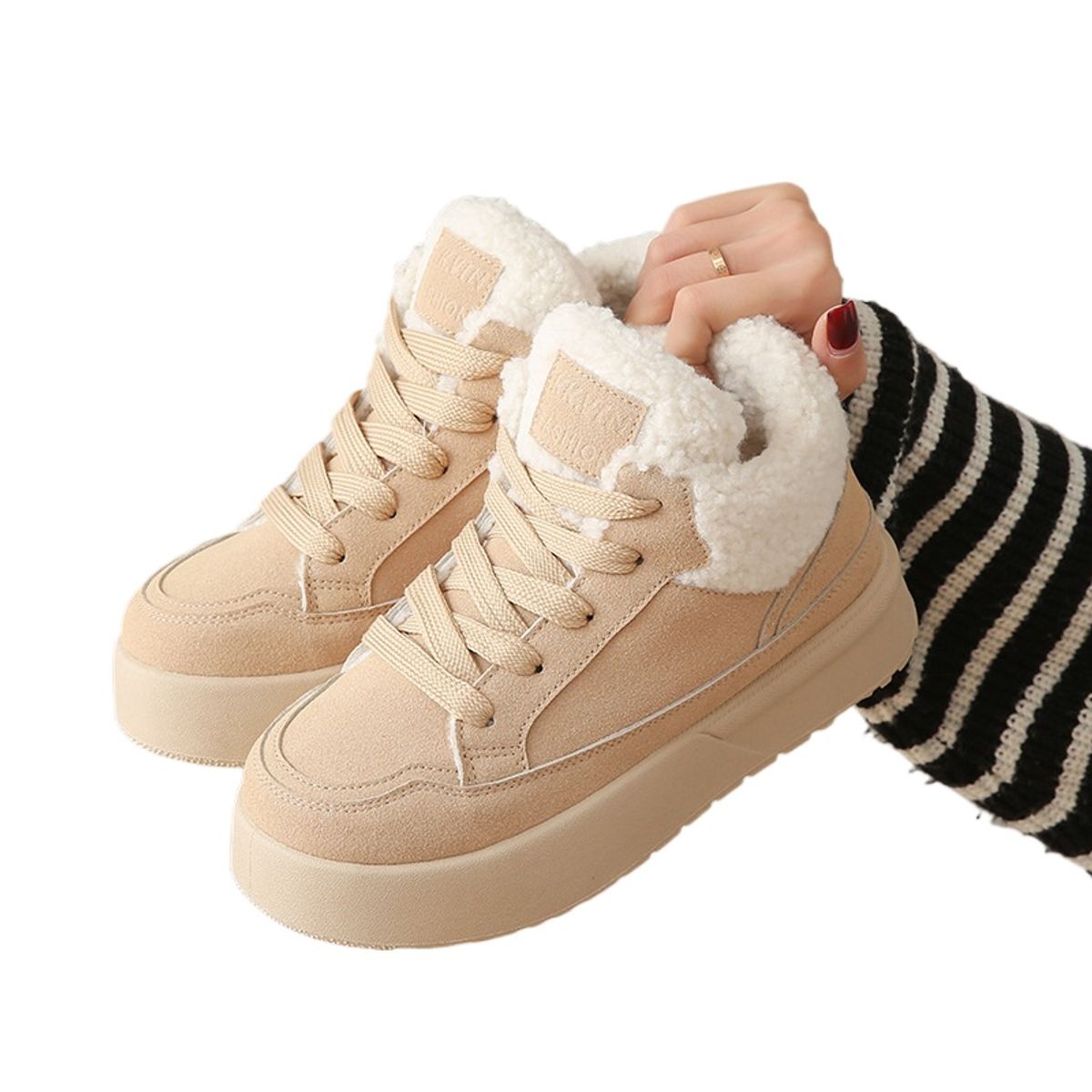 TIOZONEY - Botas de nieve cortas de felpa para Mujer - Beige