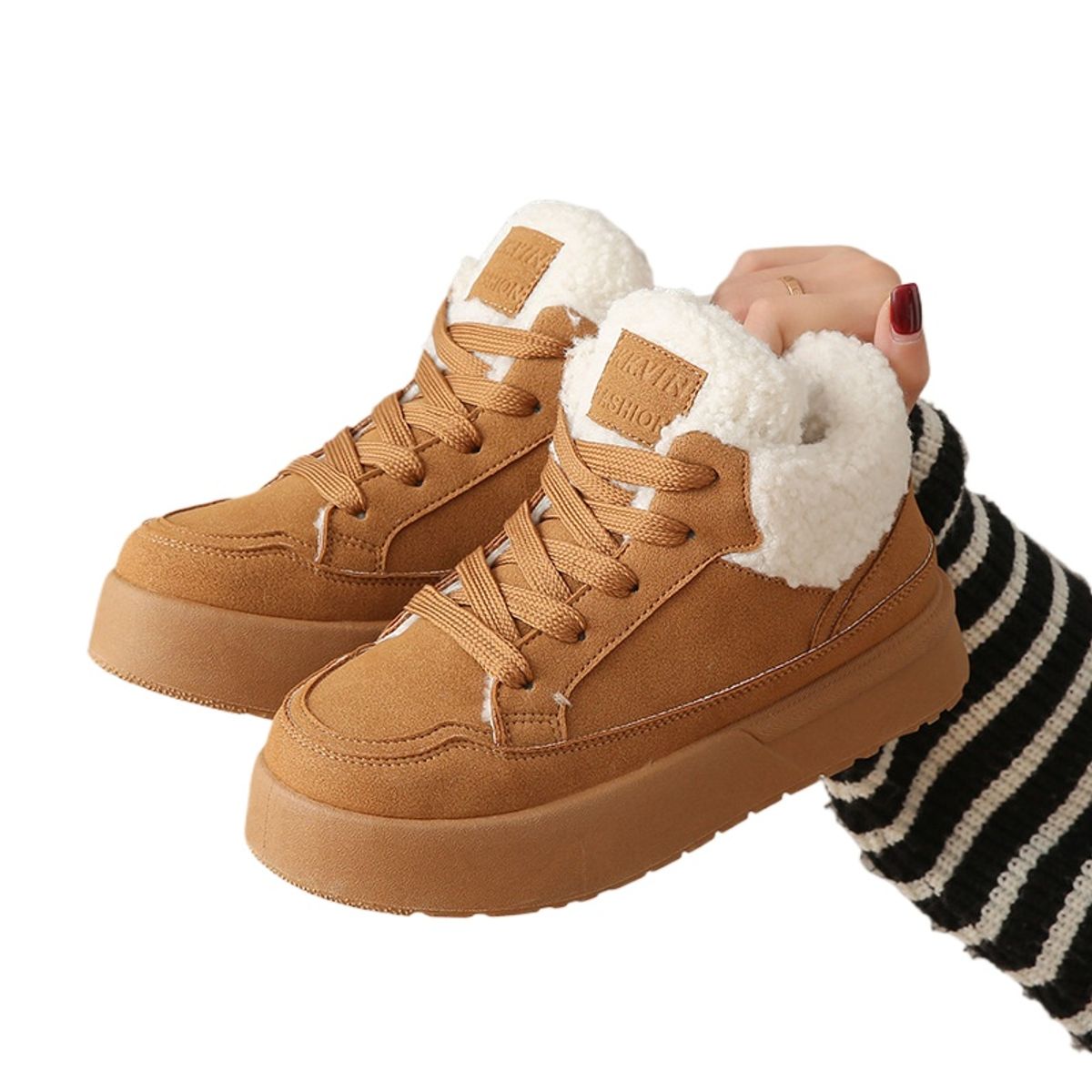 TIOZONEY - Botas de nieve cortas de felpa para Mujer - Marrón