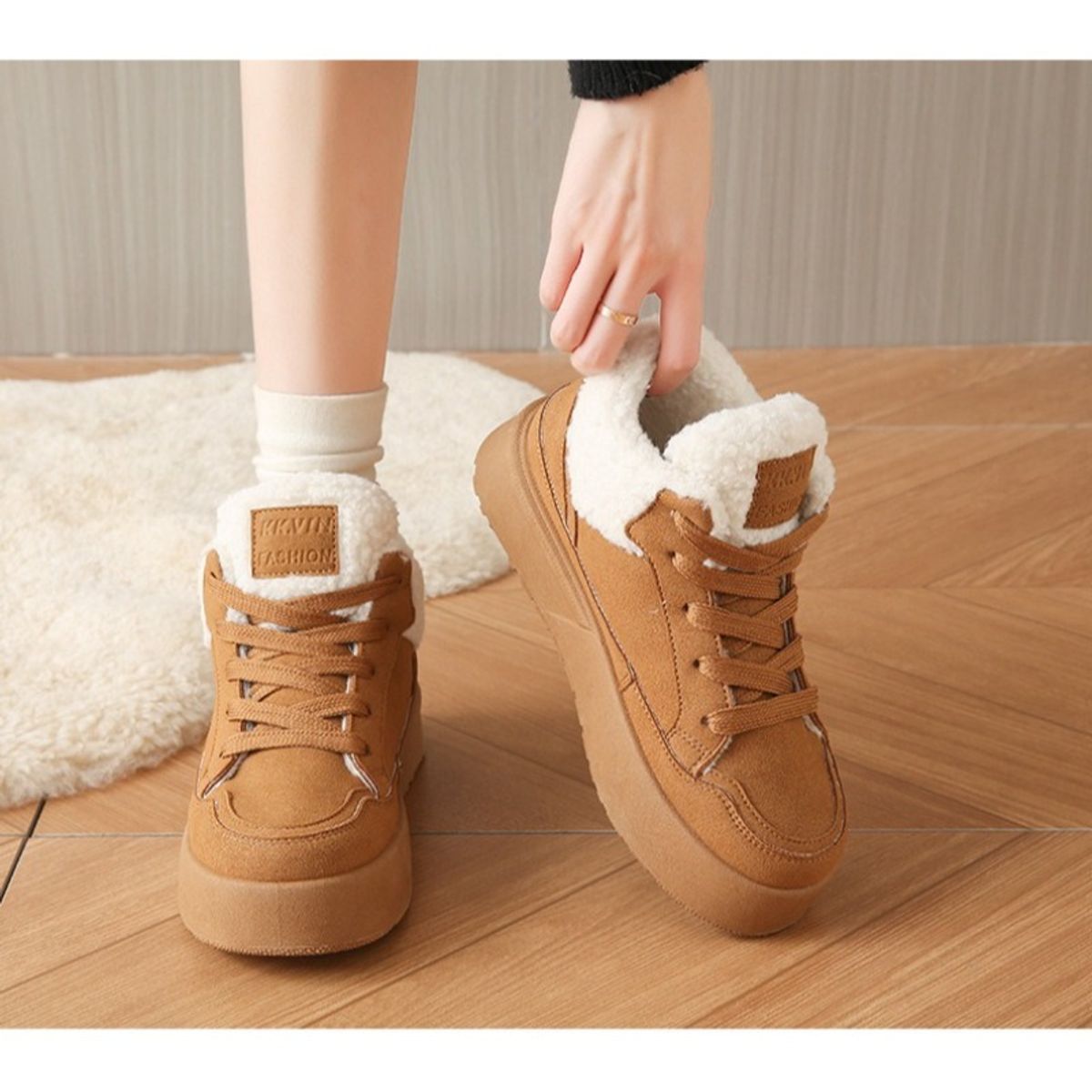 TIOZONEY - Botas de nieve cortas de felpa para Mujer - Marrón