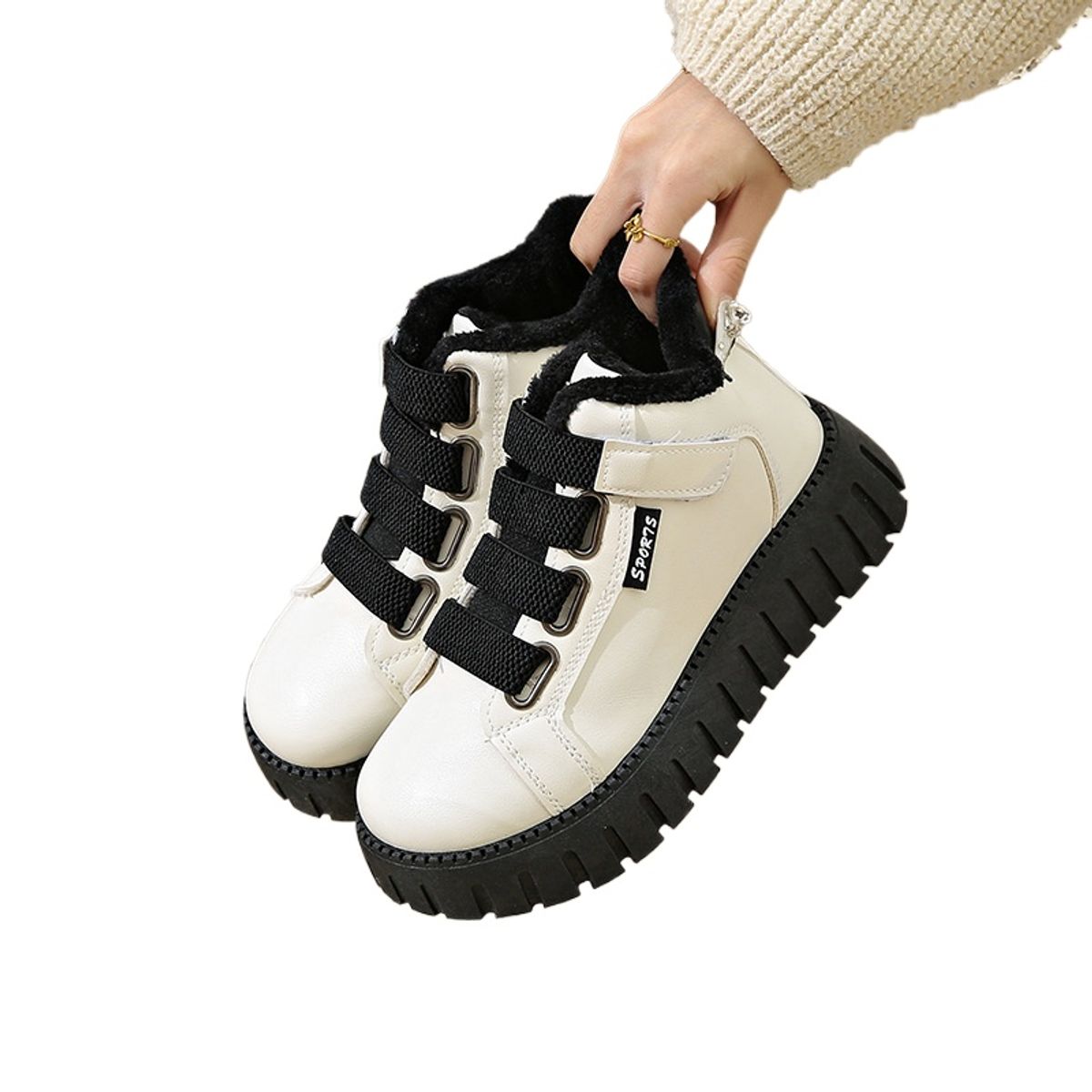 TIOZONEY - Botas de nieve cortas de felpa para Mujer - Negro