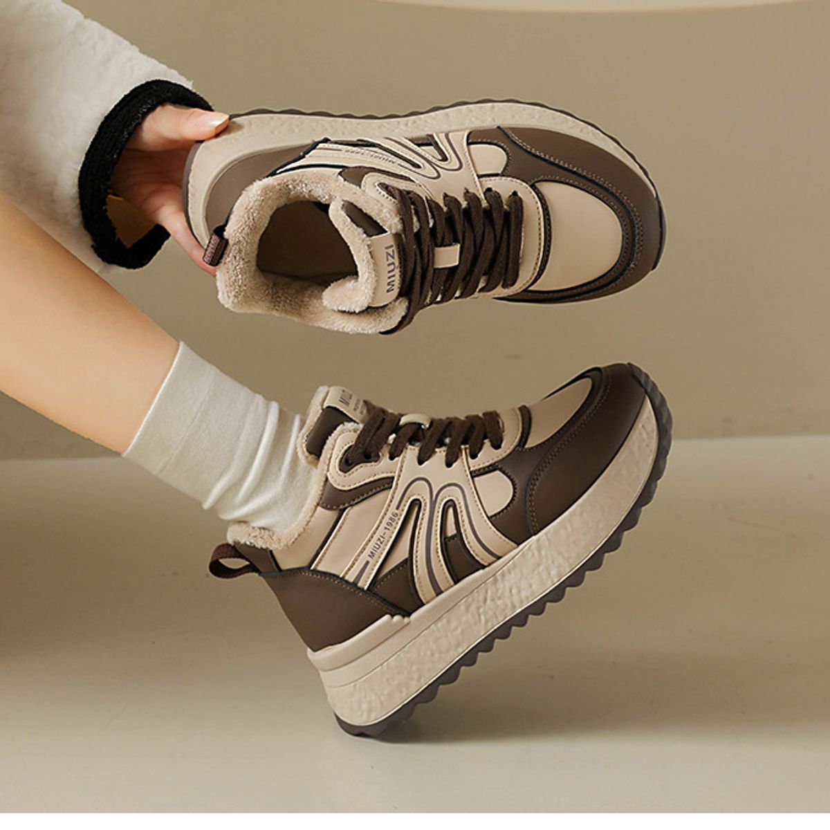 TIOZONEY - Botas de nieve cortas de felpa para Mujer - Marrón