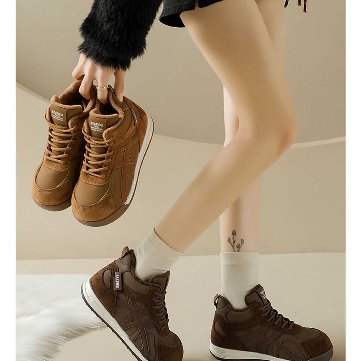 TIOZONEY - Botas de nieve cortas de felpa para Mujer - Café