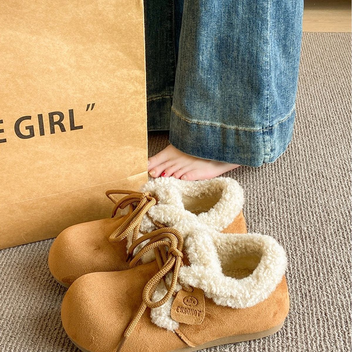 TIOZONEY - Botas de nieve cortas de felpa para Mujer - Marrón