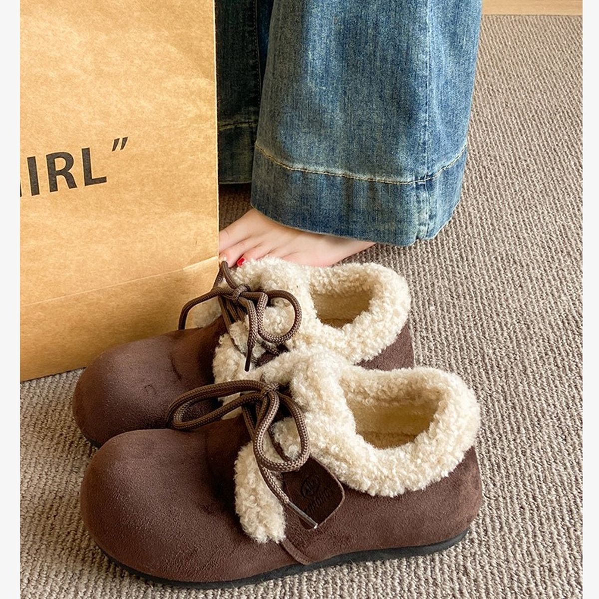 TIOZONEY - Botas de nieve cortas de felpa para Mujer - Café