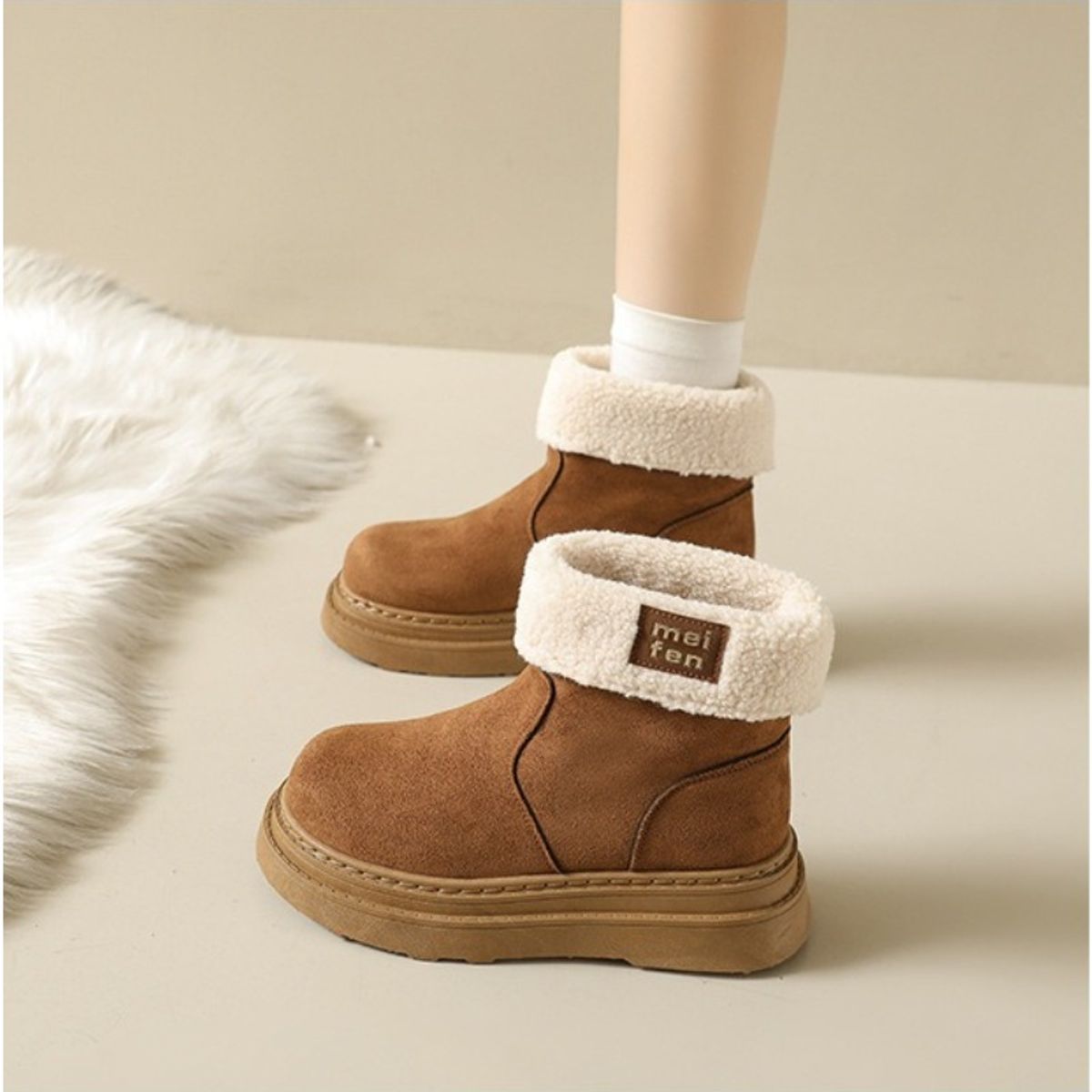 TIOZONEY - Botas de nieve cortas de felpa para Mujer - Marrón