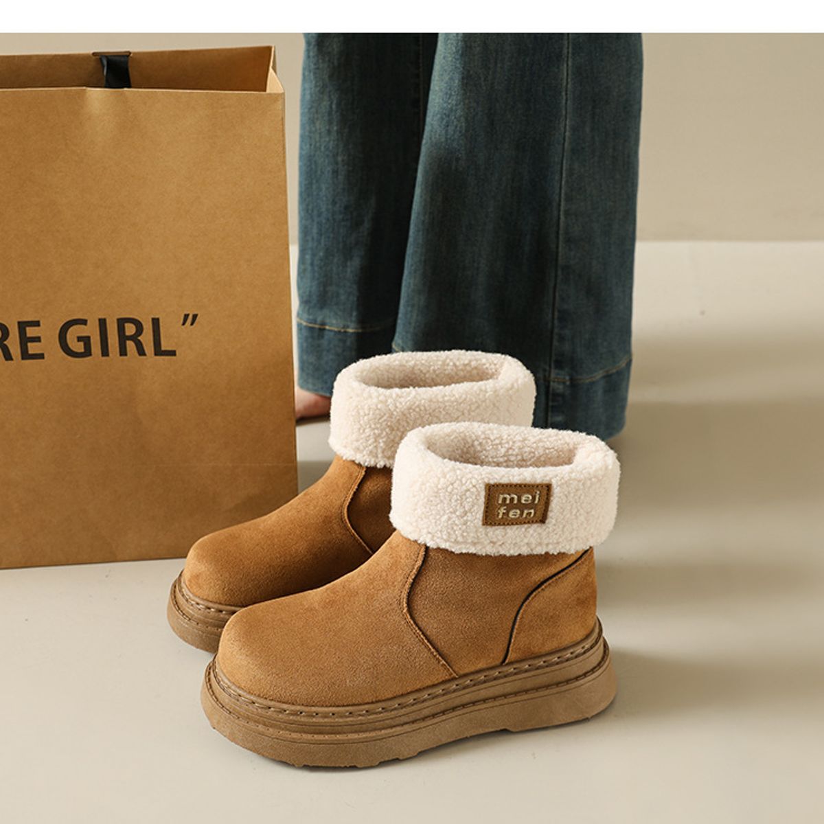 TIOZONEY - Botas de nieve cortas de felpa para Mujer - Beige