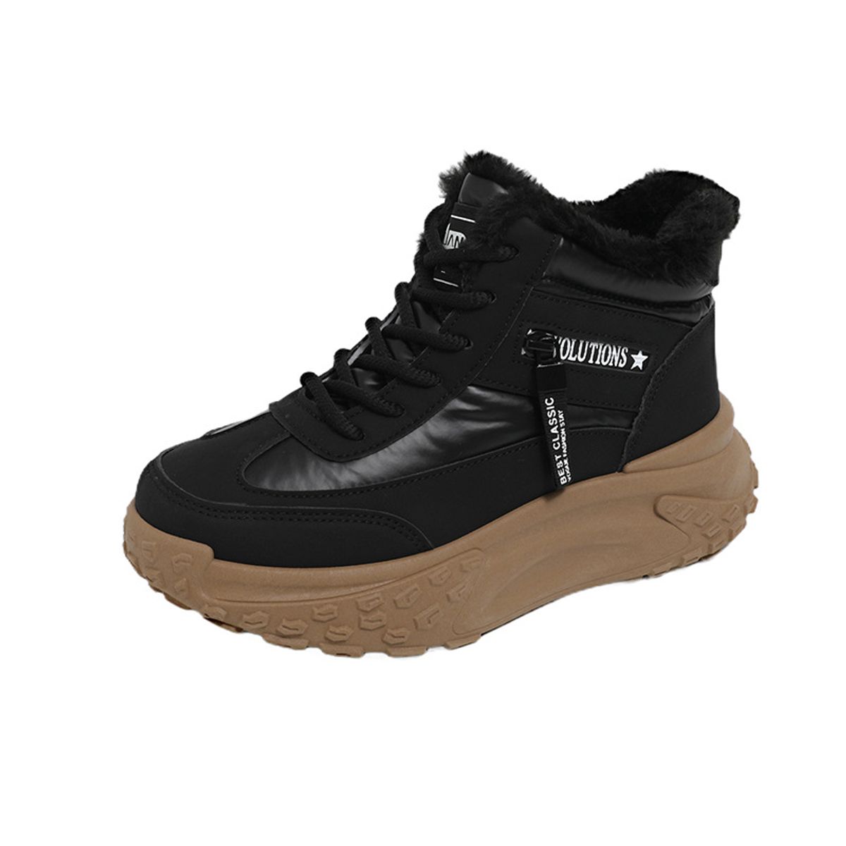 TIOZONEY - Botas de nieve cortas de felpa para Mujer - Negro