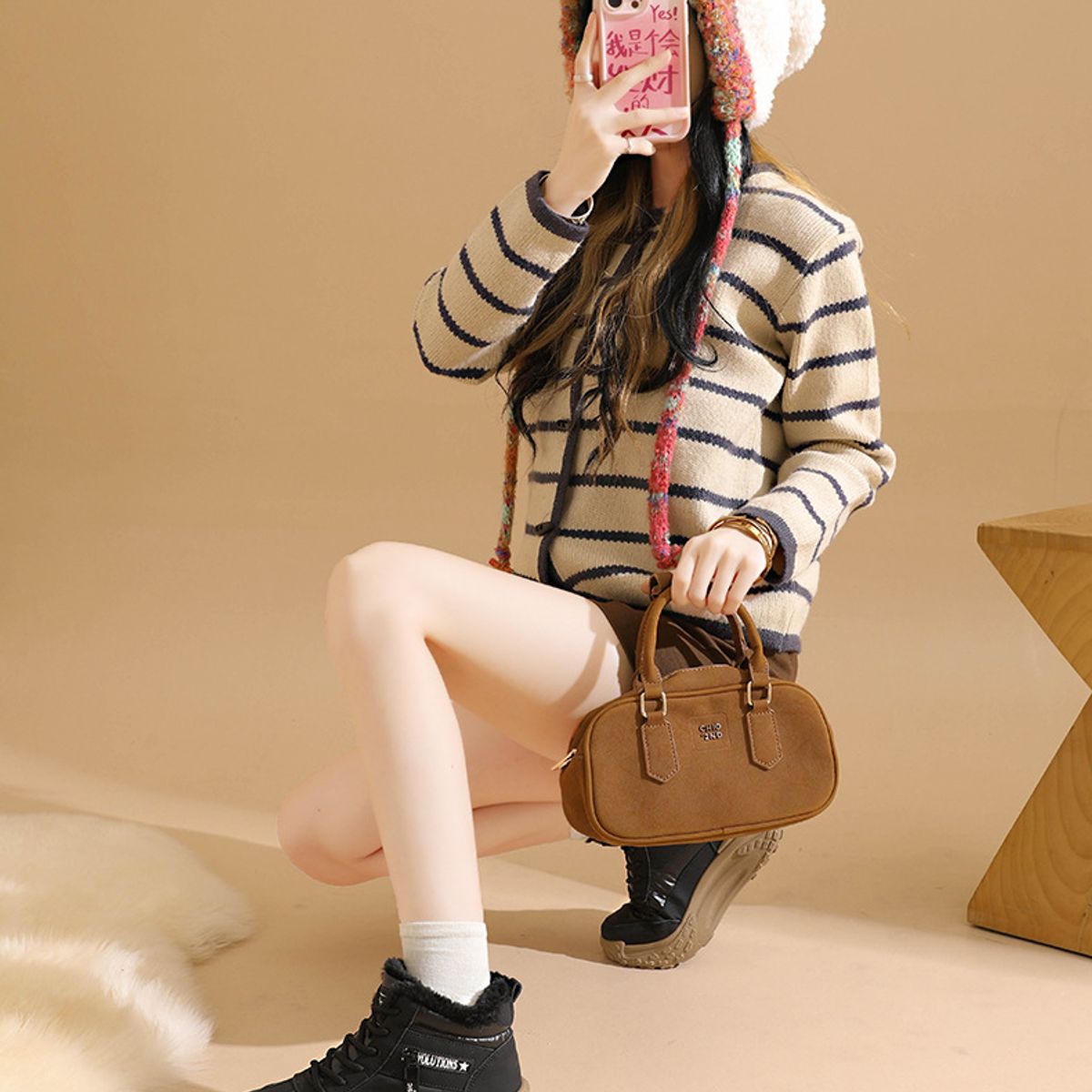 TIOZONEY - Botas de nieve cortas de felpa para Mujer - Negro