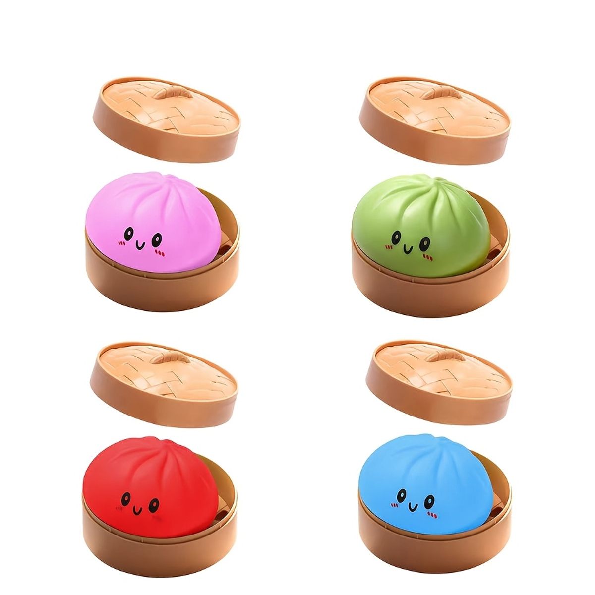 VATYERTY - 4 Pcs Juguete antiestrés con forma de bollo sonrisa Verde+Rojo+Rosa+Azul