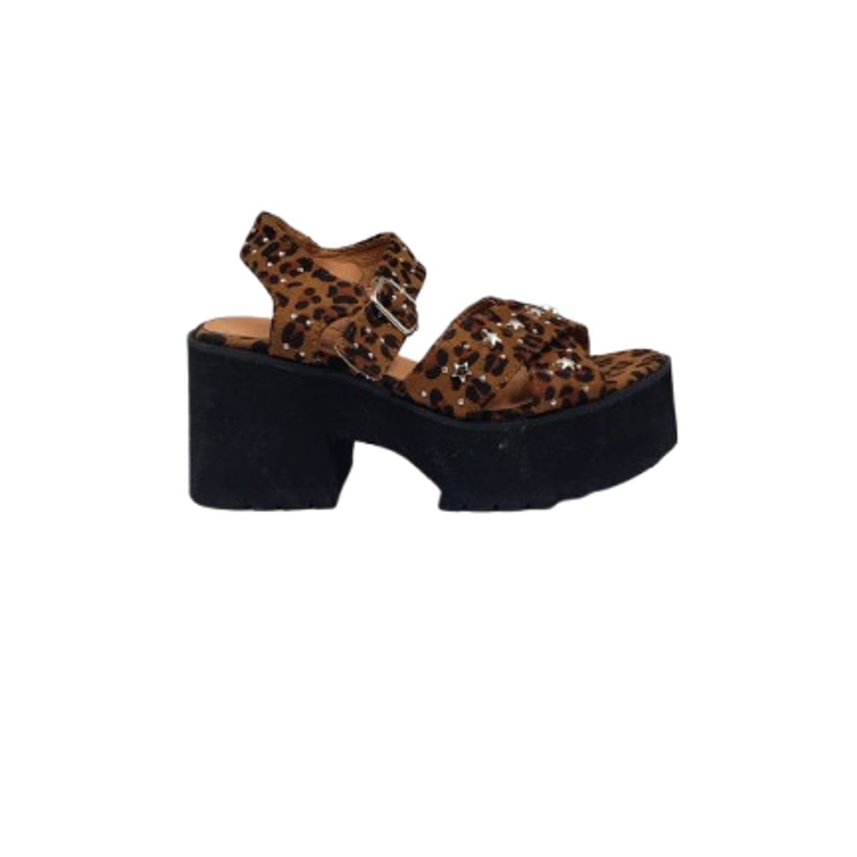 HERIEL - Sandalia Plataforma Animal Print Leopardo Tachas Estrellas