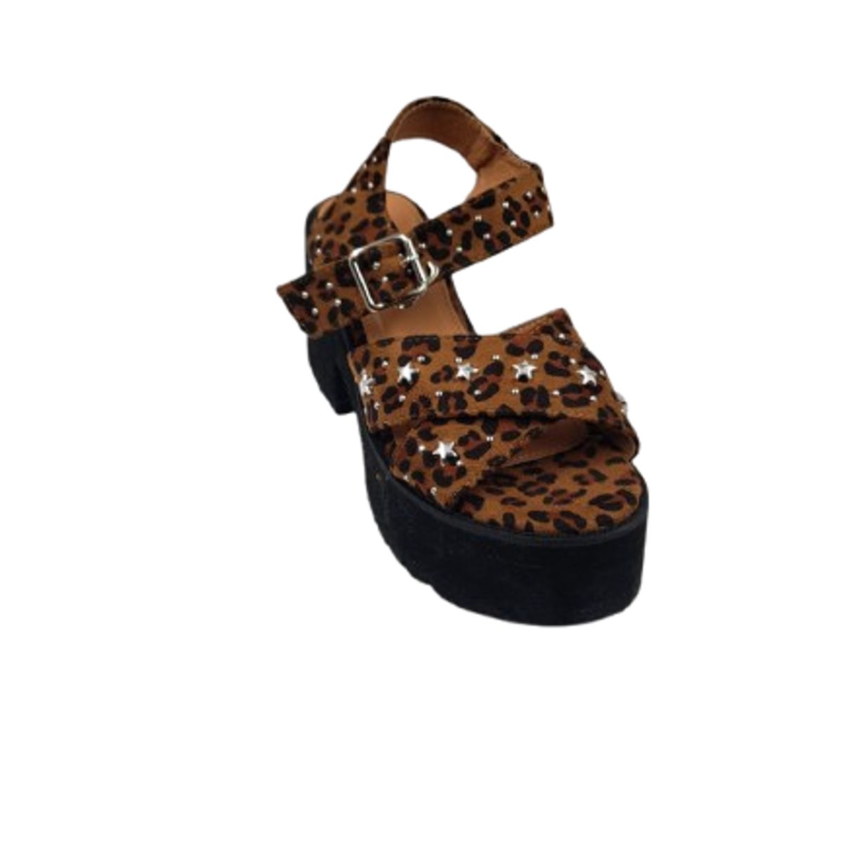 HERIEL - Sandalia Plataforma Animal Print Leopardo Tachas Estrellas