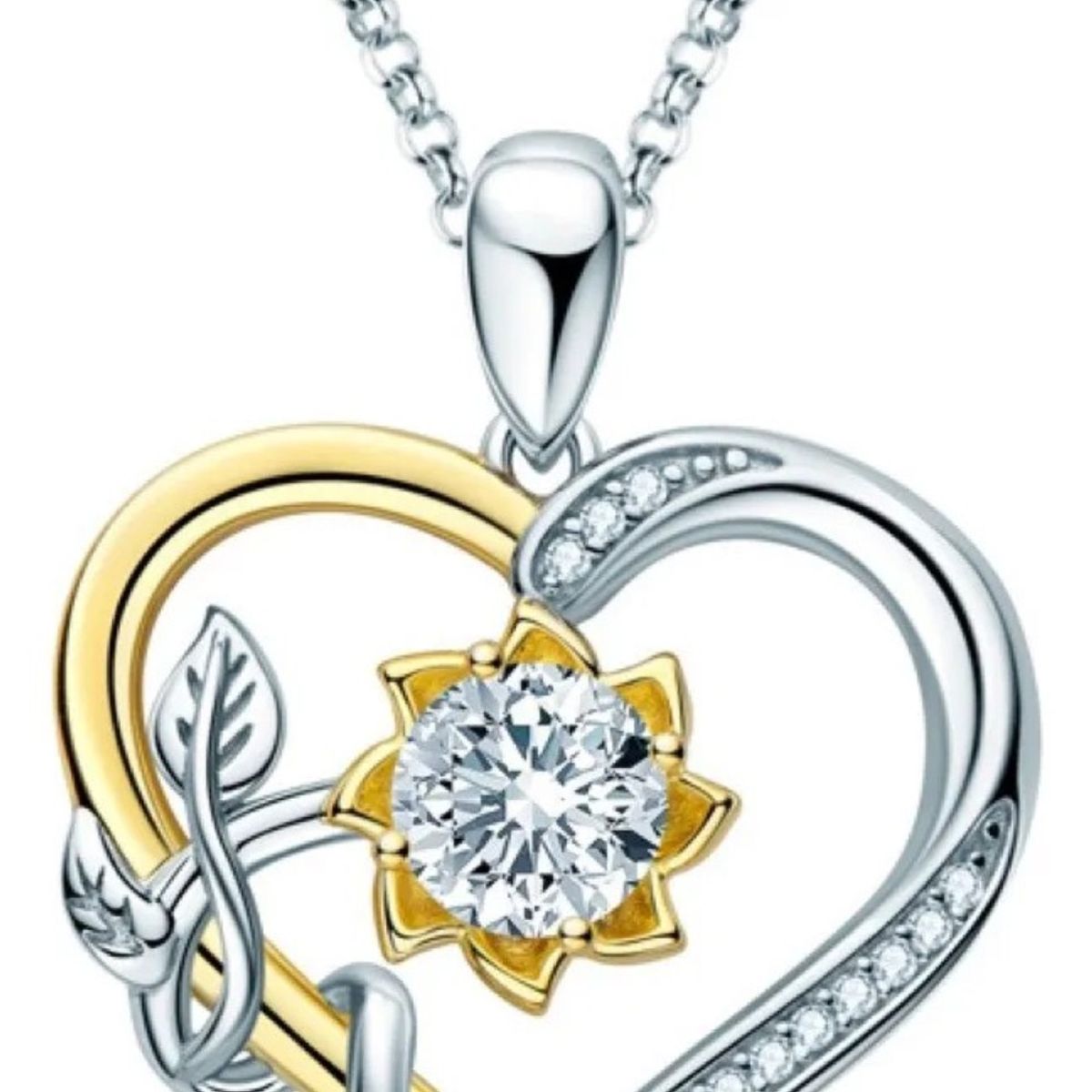 GENERICO - Collar Plata Fina 925 Corazon Girasol Moissanita