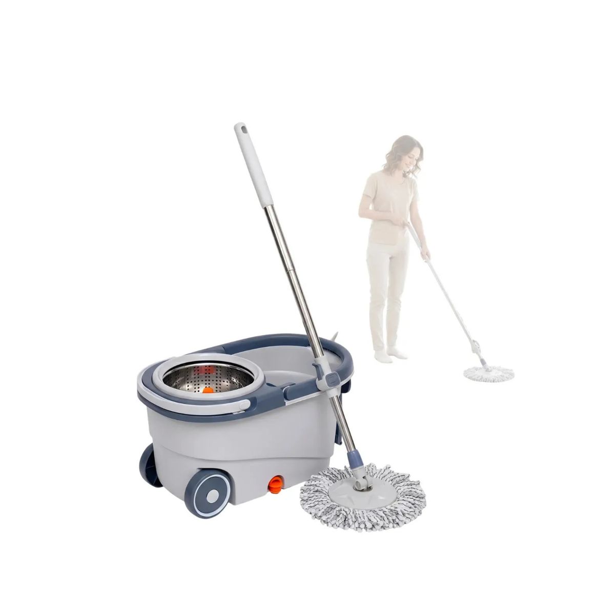 GENERICO - Mopa MOP Giratoria 360 Pro con Ruedas y Centrifugado de Acero Inoxidable - Gris/Blanco