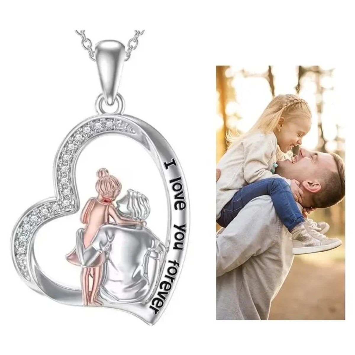 GENERICO - Collar con diseño de Corazon Papa Y Hija baño el Plata 925 Regalo Joyas