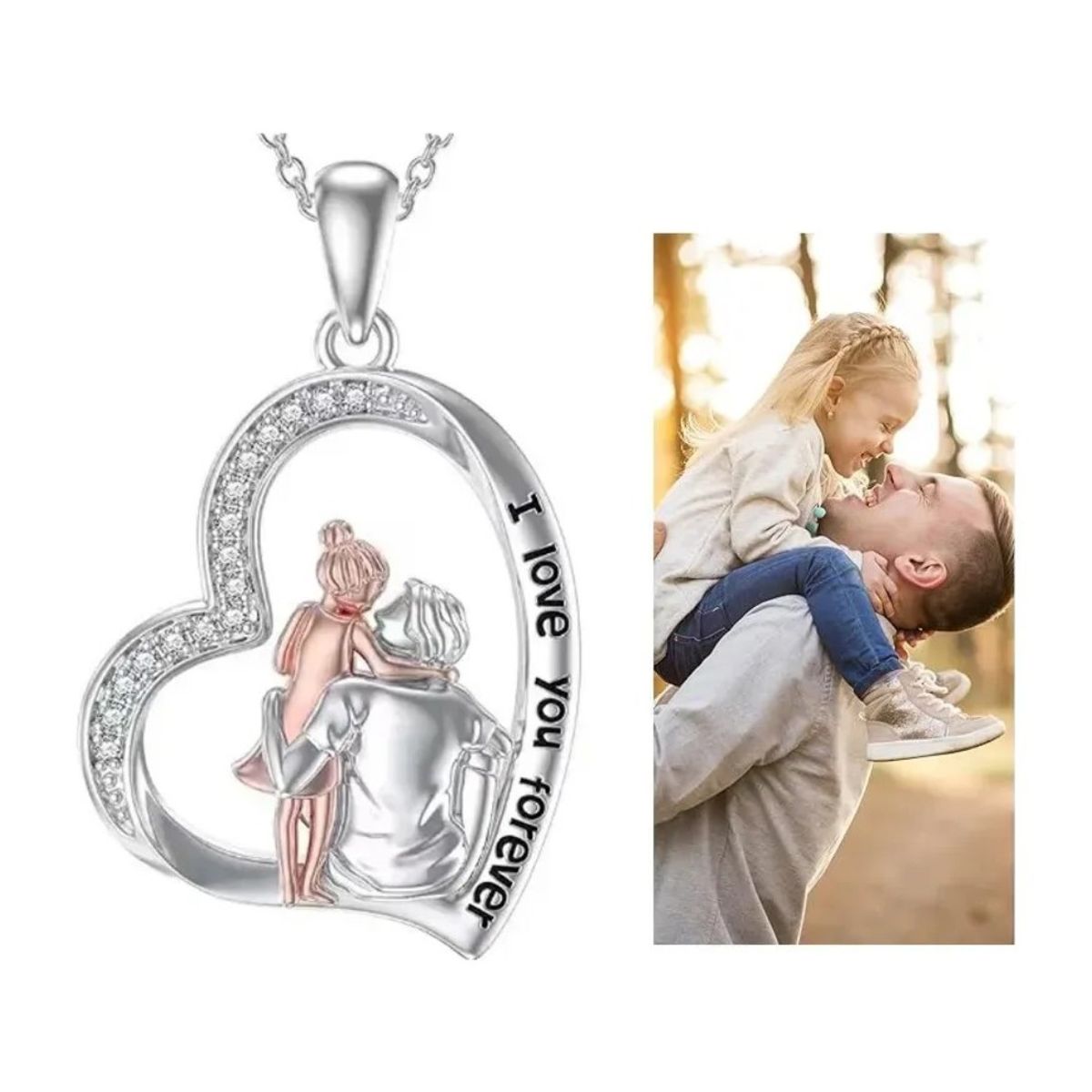 GENERICO - Collar con diseño de Corazon Papa Y Hija baño el Plata 925 Regalo Joyas