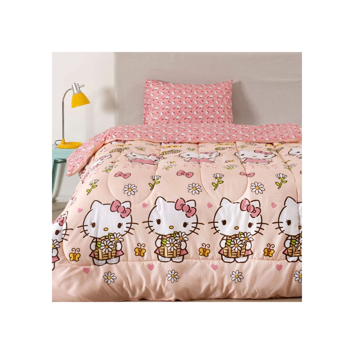 GENERICO - Plumón infantil reversible 1.5 Plazas Hello kity - rosa durazno