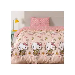 GENERICO - Plumón infantil reversible 1.5 Plazas Hello kity - rosa durazno