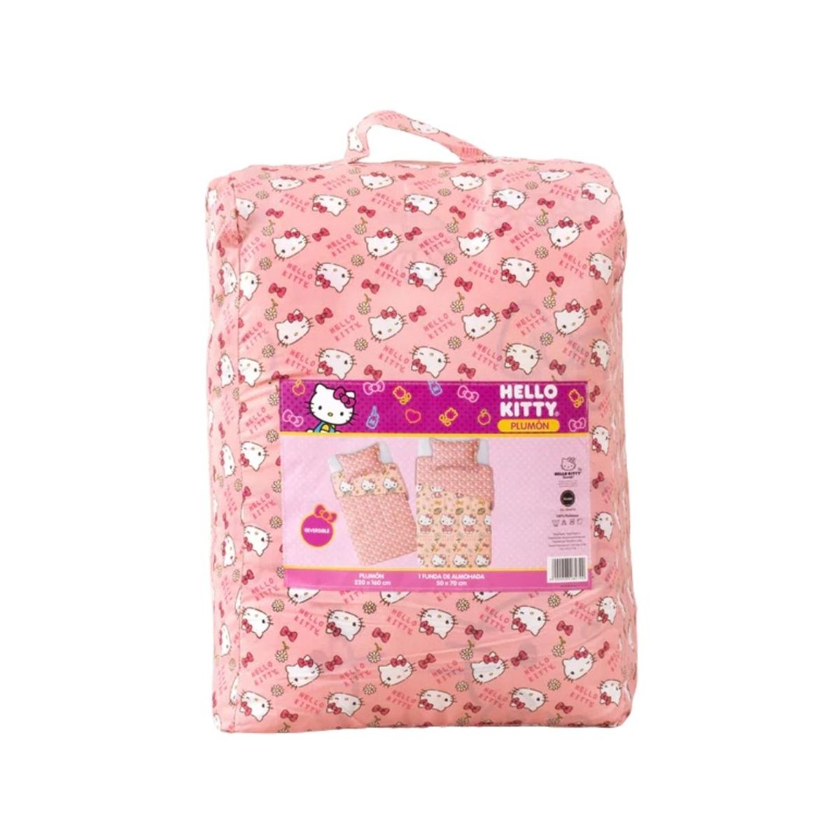 GENERICO - Plumón infantil reversible 1.5 Plazas Hello kity - rosa durazno