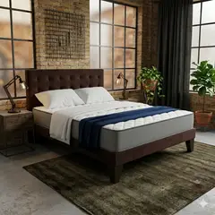 GENERICO - Cama Europea 2 Plazas Base Dividida + Respaldo Franjas maroon+ Colchon Funcional