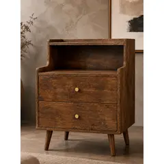 GENERICO - Velador Nórdico 2 Cajones Madera Con Patas Estilo Vintage 50x40x61cm Organizador De Dormitorio Alta Calidad MDP