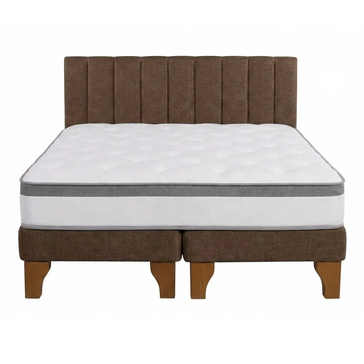 GENERICO - Cama Europea 2 Plazas Base Dividida + Respaldo marron + Colchon