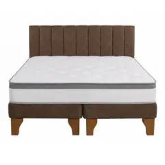 GENERICO - Cama Europea 2 Plazas Base Dividida + Respaldo marron + Colchon