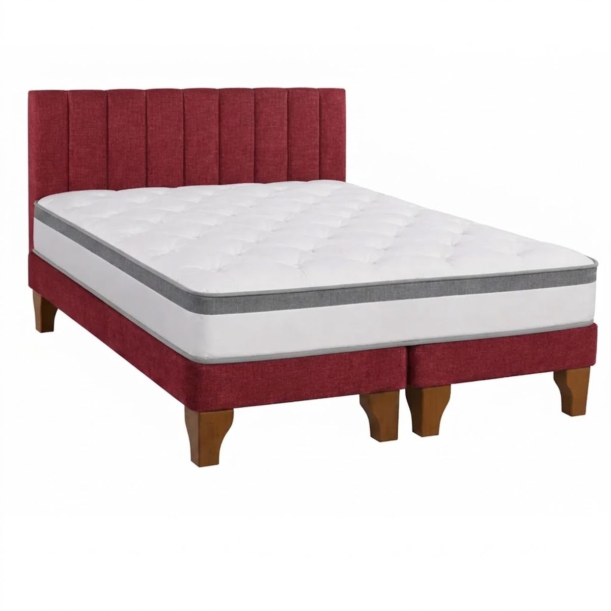GENERICO - Cama Europea 2 Plazas Base Dividida + Respaldo rojo + Colchon Funcional