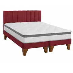 GENERICO - Cama Europea 2 Plazas Base Dividida + Respaldo rojo + Colchon Funcional