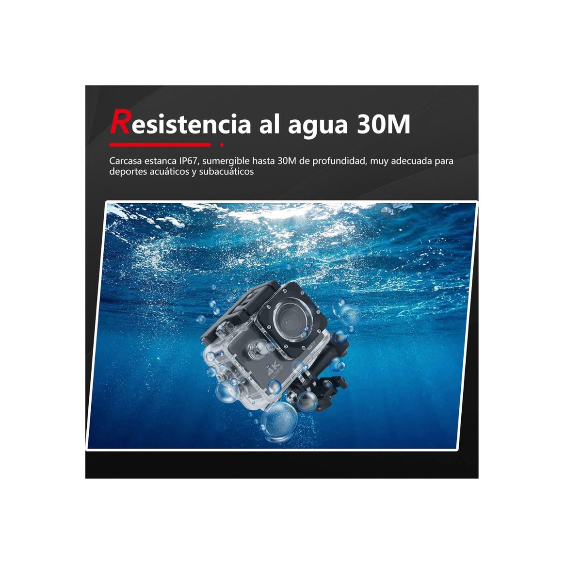 GENERICO - Cámara Deportiva 4k Wifi Full Hd Resistente Al Agua +batería Color Negro