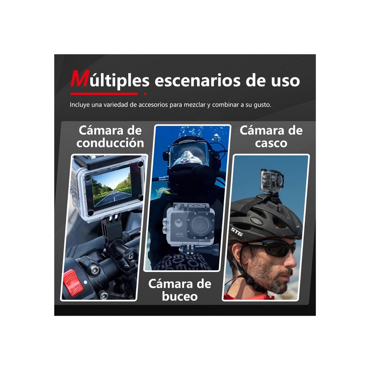 GENERICO - Cámara Deportiva 4k Wifi Full Hd Resistente Al Agua +batería Color Negro