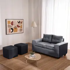 MUEBLES COTTONI - Sofá 2 cuerpos + 2 Pouf Lucca Tela-PU